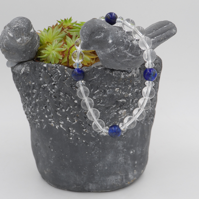 bracelet élastique en cristal de roche, lapiz lazuli 8 mm