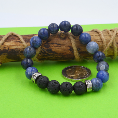 bracelet en pierre de sodalite bleue et pierre de lave 10 mm